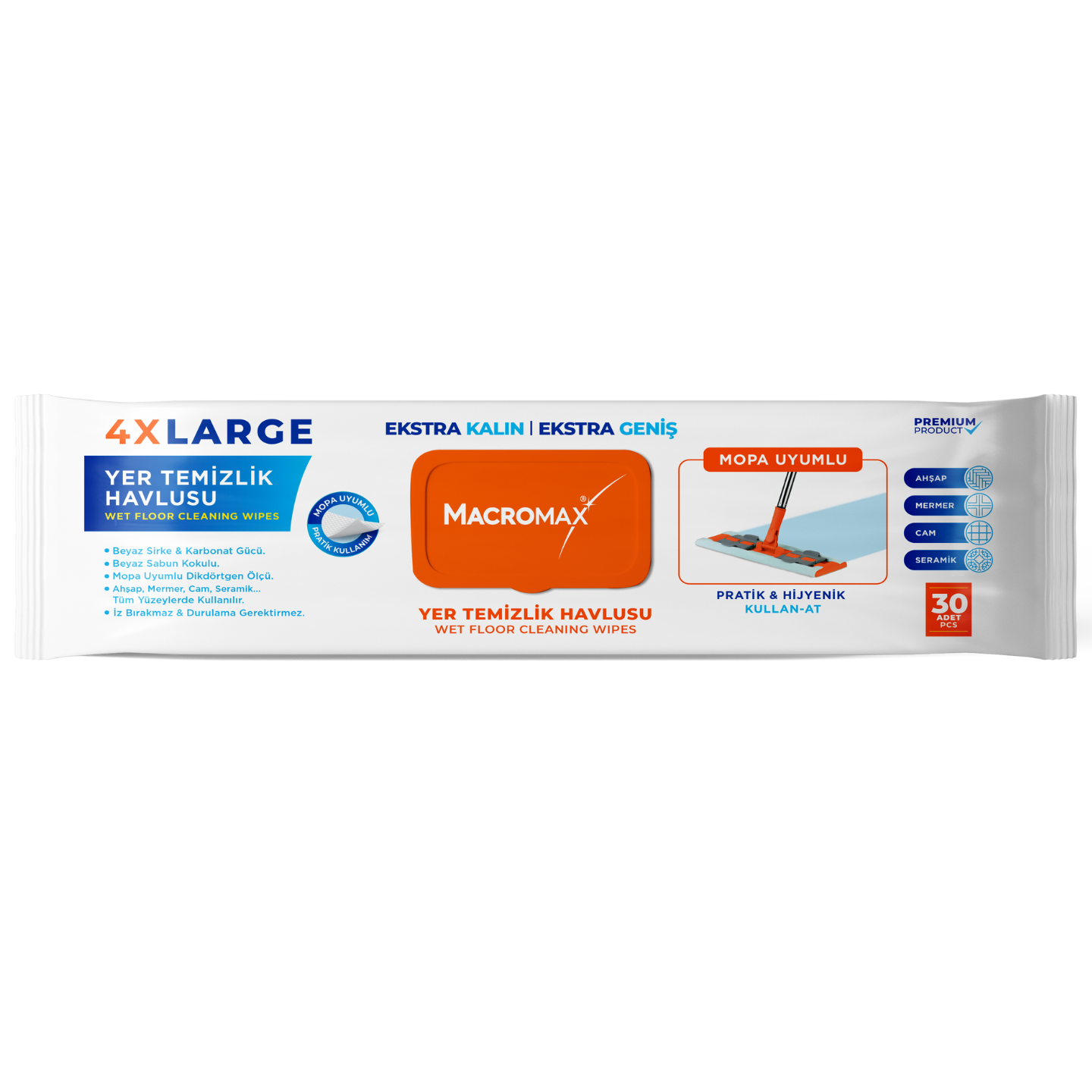 Macromax Wet Floor Cleaning Wipes 4X Large – 30 Pieces