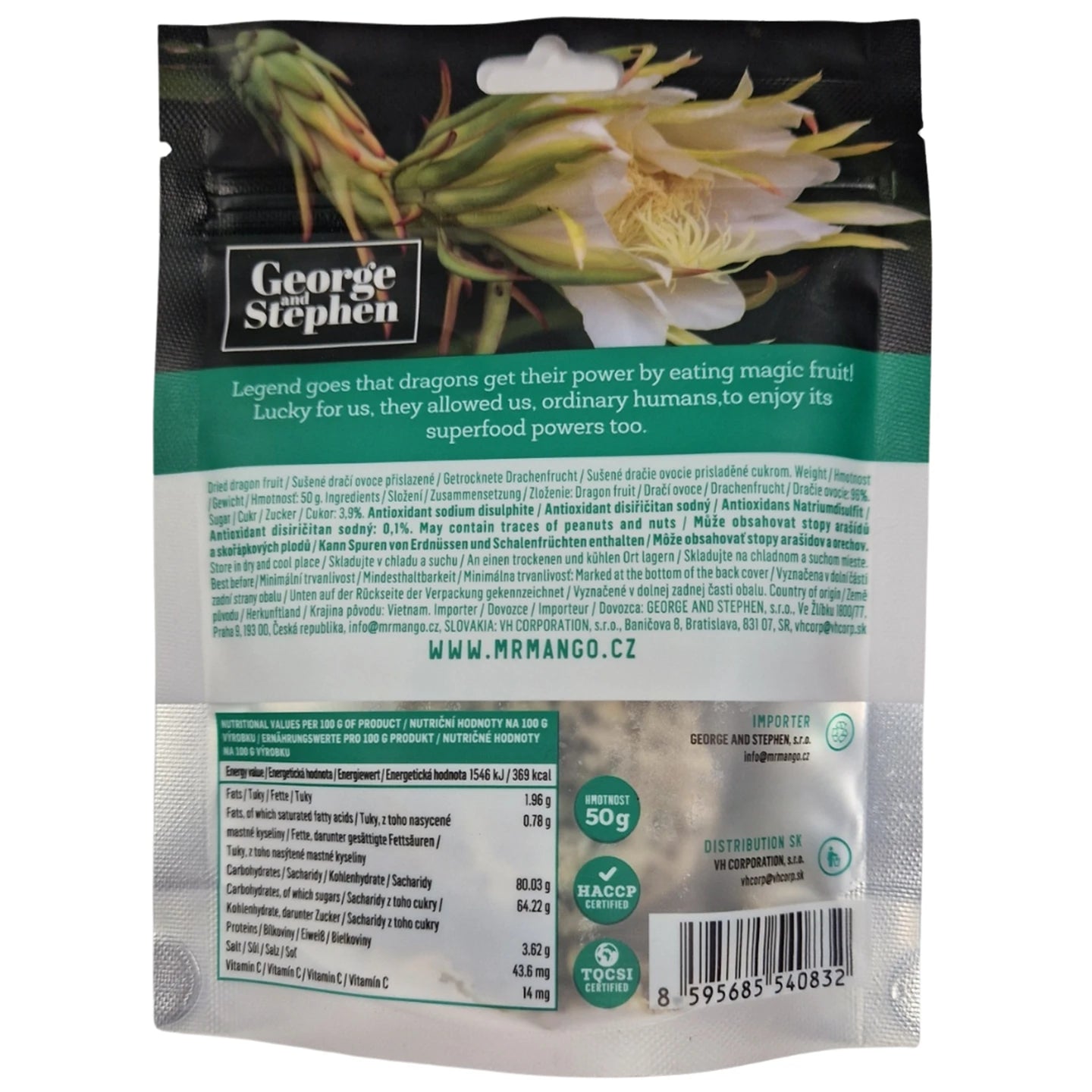 George and Stephen Vegan Gluten Free Organic Dried Dragon Fruit Snack 50g