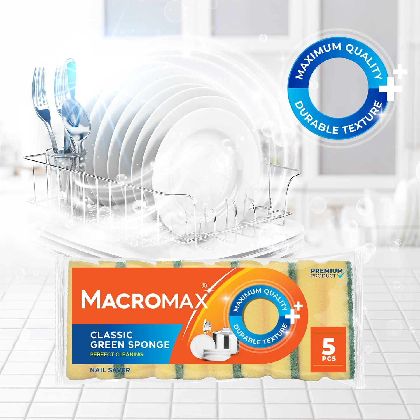 Macromax Classic Green Nail Saver Sponge – 5 Pieces Set