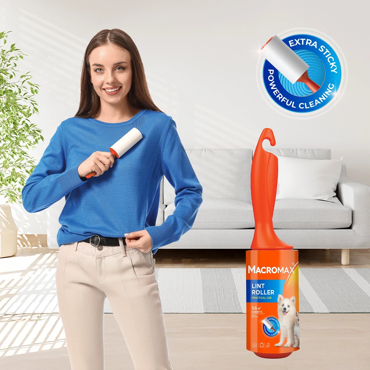 Macromax Extra Sticky Lint Roller for Pet Hair Removal – 60 Sheets