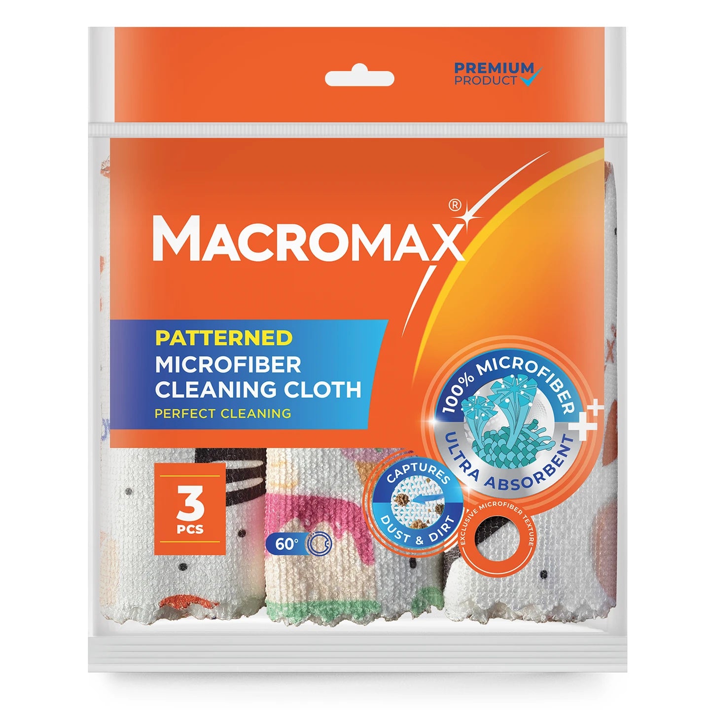 Macromax Patterned Microfibre Cleaning Cloth - 3 PCS