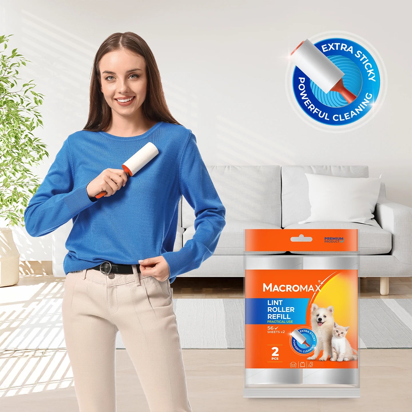 Macromax Extra Sticky Lint Roller for Pet Refill – 2 Pieces