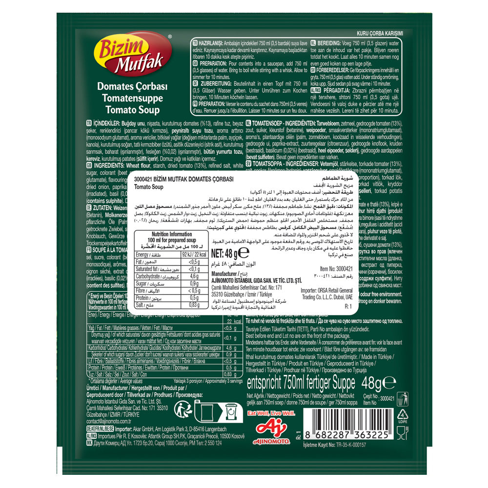 Bizim Mutfak Tomato Soup 48g | Instant Turkish Tomato Soup Mix | Quick & Easy Meal | Rich Tomato Flavor