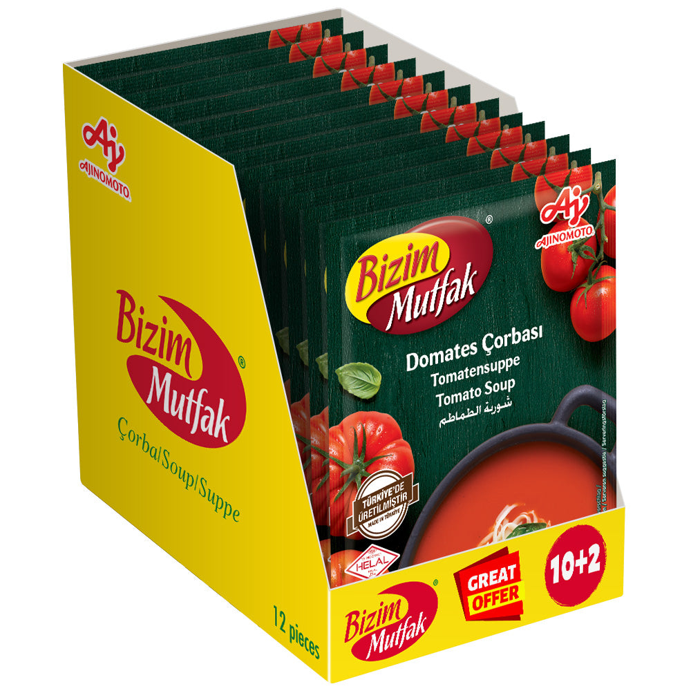 Bizim Mutfak Tomato Soup 48g | 10 + 2 FREE | Instant Turkish Tomato Soup Mix | Quick & Easy Meal | Rich Tomato Flavor