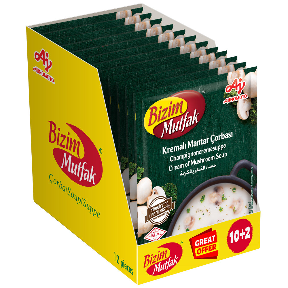 Bizim Mutfak Cream of Mushroom Soup 48g | 10 + 2 FREE | Instant Creamy Mushroom Soup Mix | Quick Starter