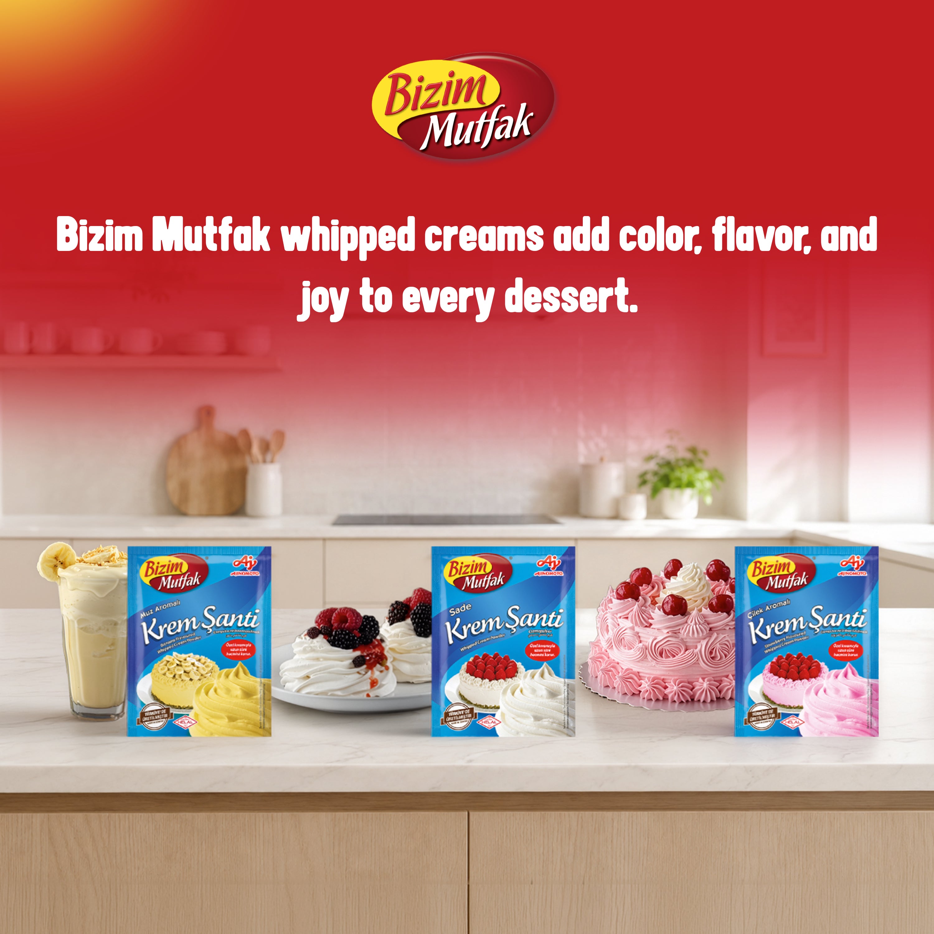 Bizim Mutfak Banana Flavoured Whipped Cream 72g x2 | Dessert Topping Powder Mix