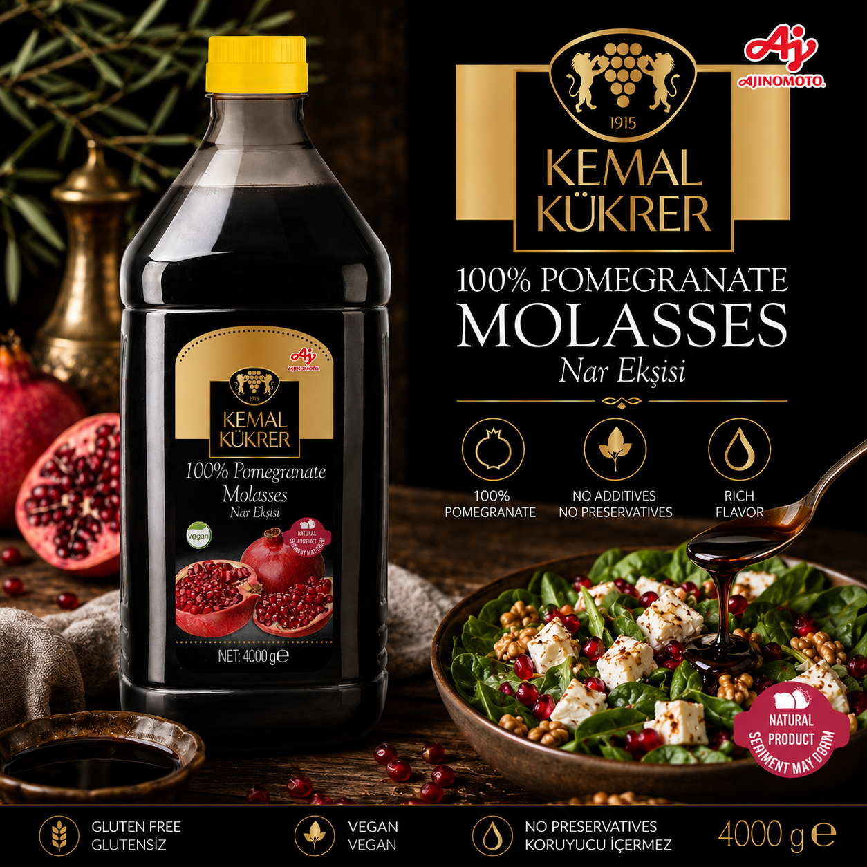 Kemal Kukrer Pomegranate Molasses 4 KG | Premium Turkish Nar Eksisi | Ideal for Restaurants & Professional Kitchens