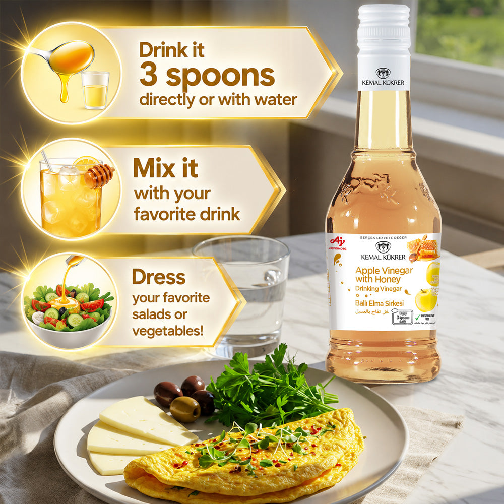 Kemal Kukrer Apple Vinegar with Honey 500 ML | Natural Apple Cider Vinegar Blend | Wellness & Daily Use