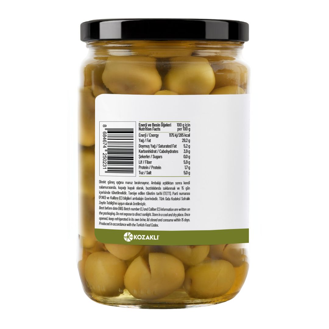 Kozoliv Premium Turkish Cracked Green Olives in Brine 400g – Traditional Style, Ready to Eat, Authentic Mediterranean Flavor