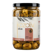 Kozoliv Premium Turkish Pitted Grilled Green Olives in Brine 300g – Smoky Mediterranean Flavor, Ready to Eat