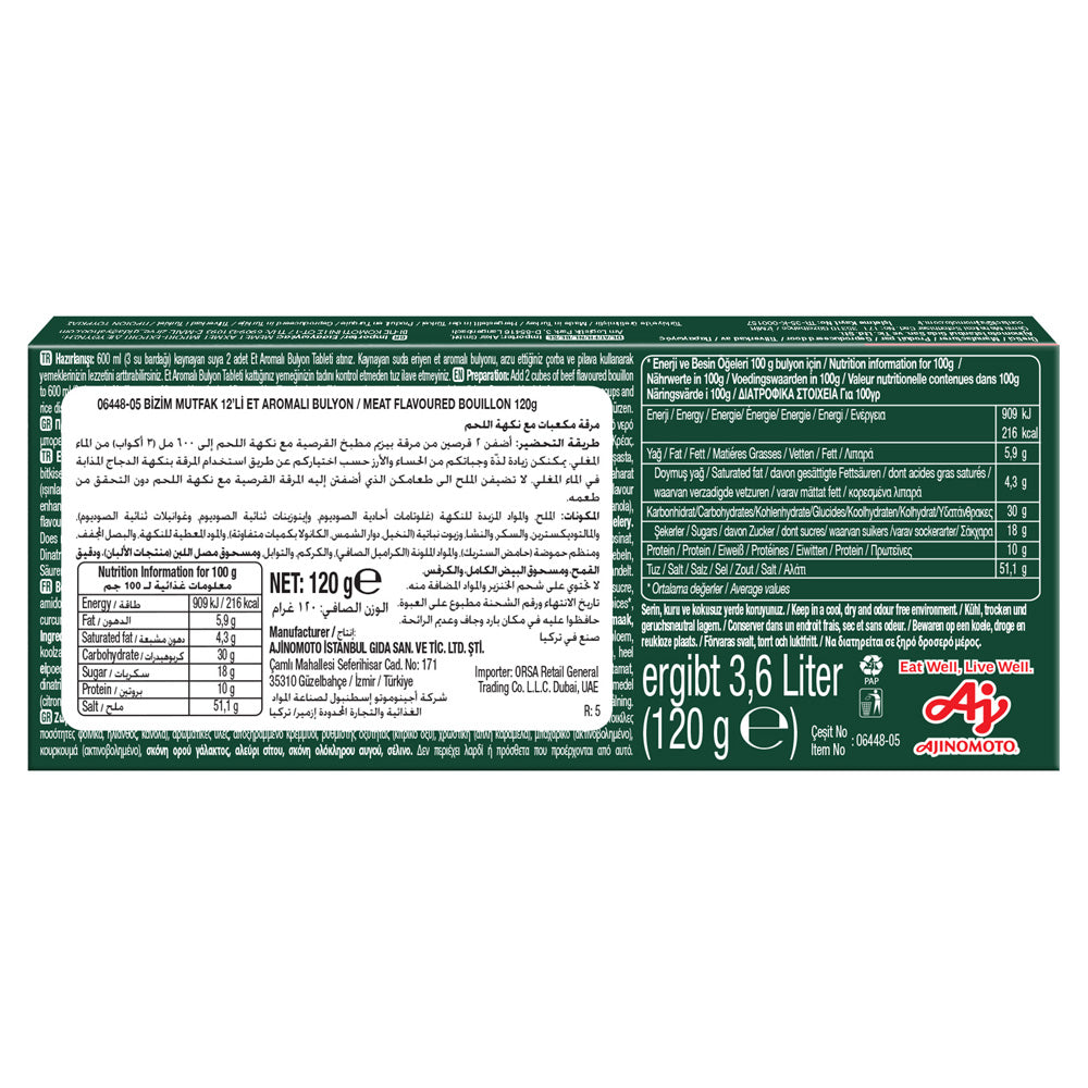 Bizim Mutfak Beef Flavoured Bouillon 12x10g | Beef Stock Cubes for Everyday  Cooking