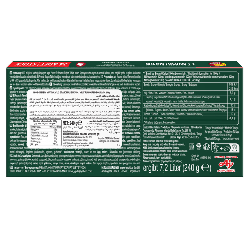Bizim Mutfak Beef Flavoured Bouillon 24x10g | Bulk Pack Beef Stock Cubes for Cooking