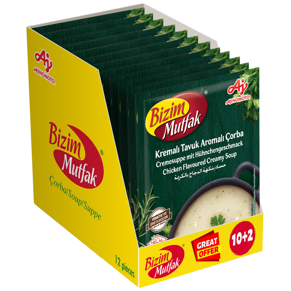 Bizim Mutfak Cream of Chicken Soup 48g | 10 + 2 FREE | Instant Creamy Chicken Soup Mix | Rich Savory Taste