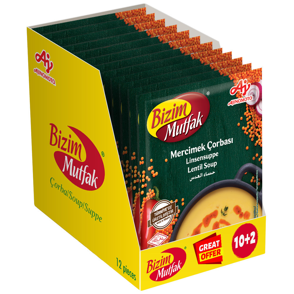 Bizim Mutfak Lentil Soup 65g | 10 + 2 FREE | Traditional Turkish Mercimek Soup Mix | Quick & Hearty Meal