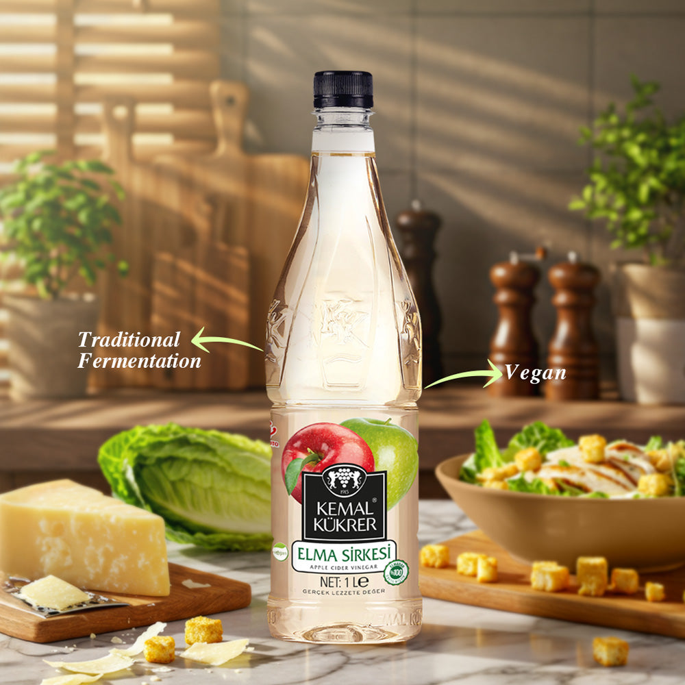 Kemal Kukrer Apple Vinegar 1 L | Natural Fermented Apple Vinegar for Cooking, Salads & Marinades | Turkish Apple Vinegar