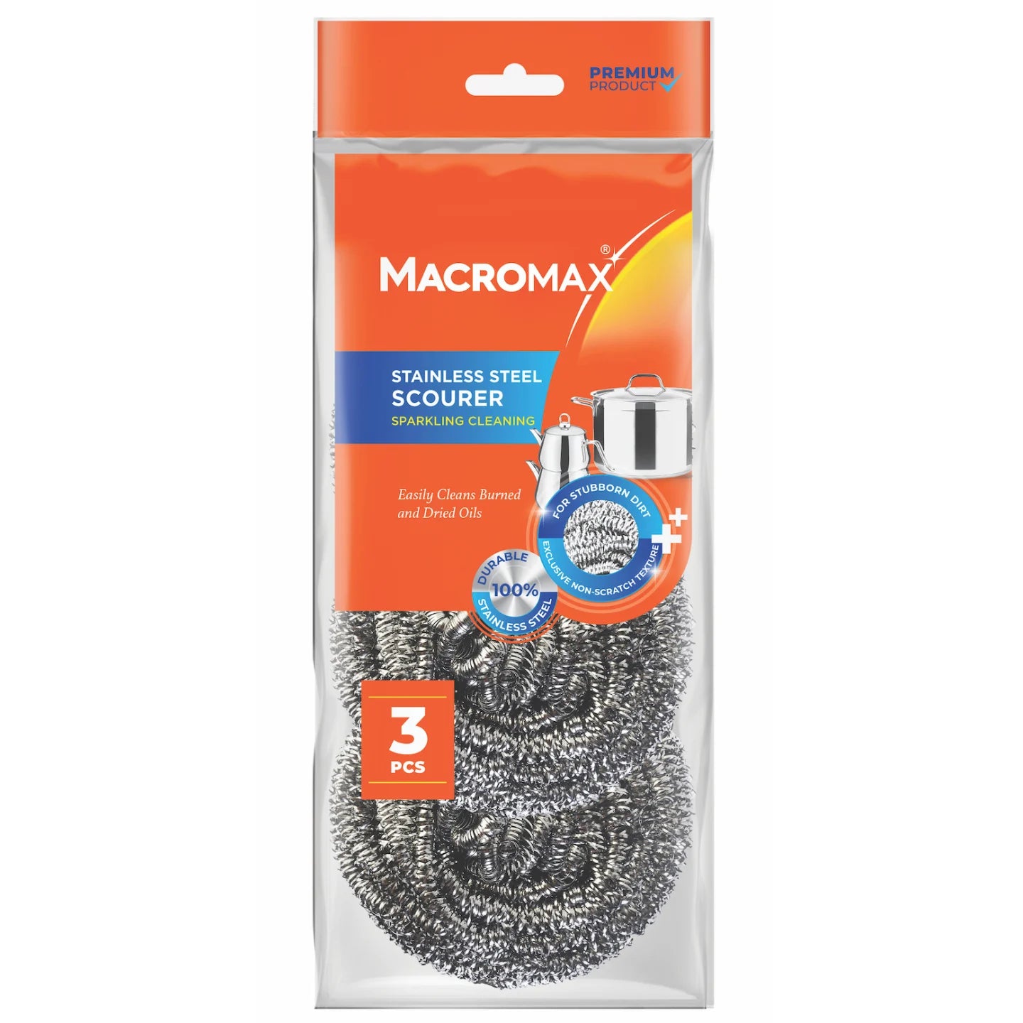 Macromax Stainless Steel Scourer – 3 Pieces Set